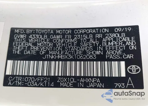 2019 Toyota C-Hr Xle z USA, uszkodzony, nr VIN JTNKHMBX3K1062083